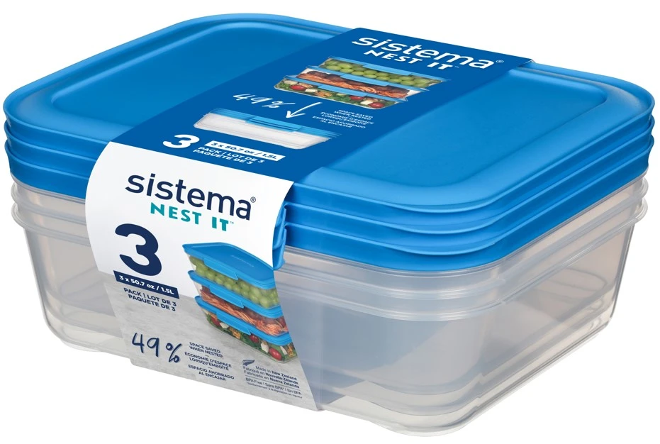 Sistema Nest It Meal Prep Opbevaringsboks 3 Stk. 1,5 L, Marine Blue 3 Sistema Nest It Meal Prep Opbevaringsboks 3 Stk. 1,5 L, Marine Blue